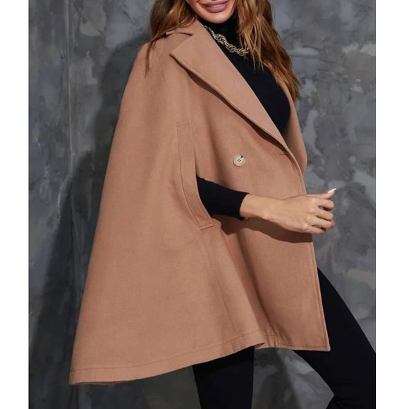 Camel double breasted cape coat - Picture 3 of 6